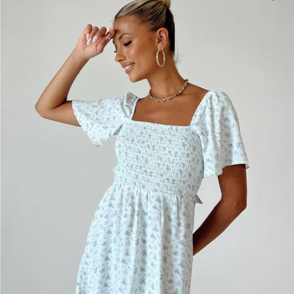 Princess Polly Blue and Green Smocked Midi Sundress